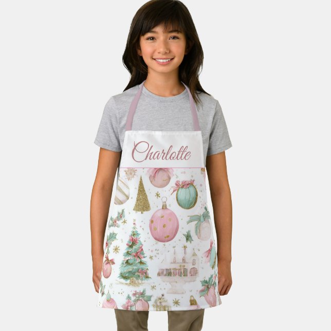 Pastel Whimsical Christmas Kids Apron Custom Name Schürze (Insitu)