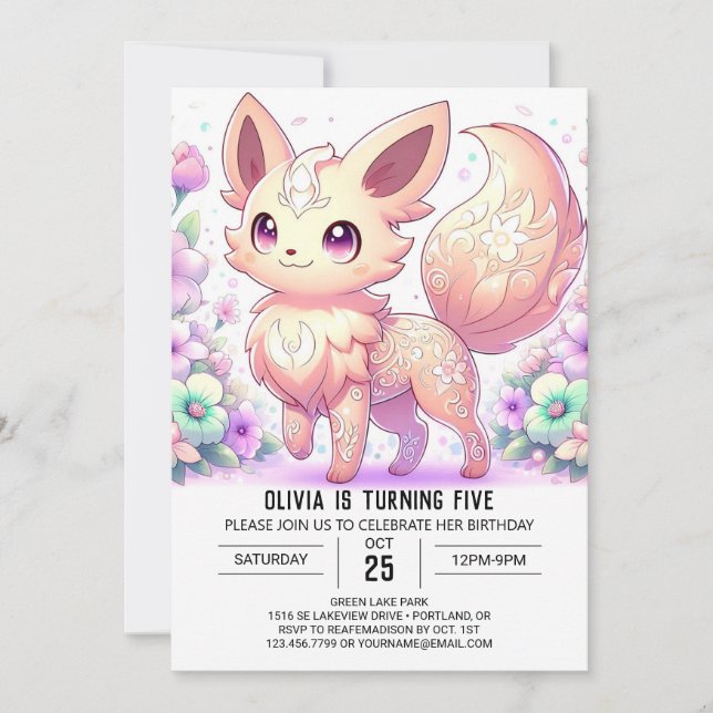 Pastel Whimsical Fox Digital Geburtstag Einladung (Vorderseite)