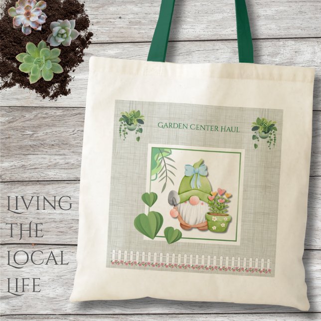 Pastel Whimsical Green Gnome Gardening Tote Bag Tragetasche (Cultivate joy and carry your garden treasures in style with this charming gnome tote!)