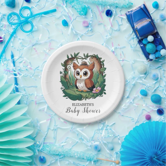 Pastel Whimsical Owl Baby Dusche Pappteller (Party)