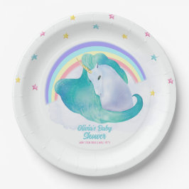 Pastel Whimsical Star Unicorn Rainbow Baby Dusche Pappteller