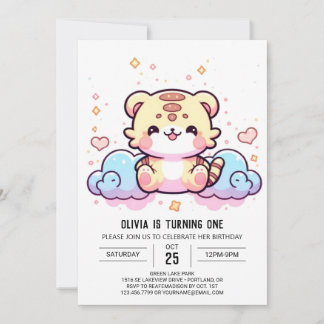 Pastel Whimsical Tiger 1. Geburtstag Einladung