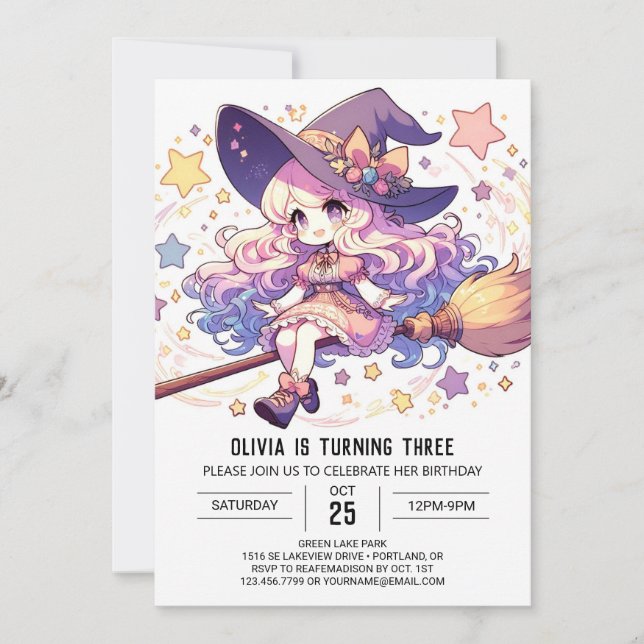 Pastel Whimsy Wizard Geburtstag Einladung (Vorderseite)