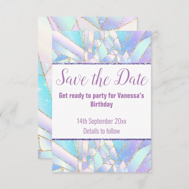 PASTEL WHITE CRYSTAL SAVE THE DATE RSVP CARD (Vorne/Hinten)