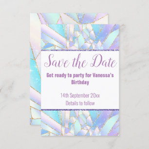 PASTEL WHITE CRYSTAL SAVE THE DATE RSVP CARD