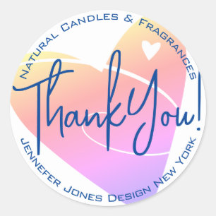 Pastel White Heart Calligrafy Danke-Label Runder Aufkleber