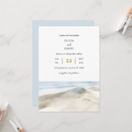 Pastel White Sandy Dunes Shoreline Beach Wedding Einladung