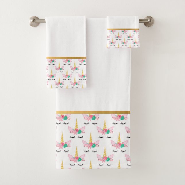 PASTEL WHITE UNICORN GOLD BADEZIMMER TOWEL SET (Insitu)