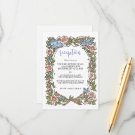 Pastel Wildblume Bird Border Hochzeit Empfang Begleitkarte