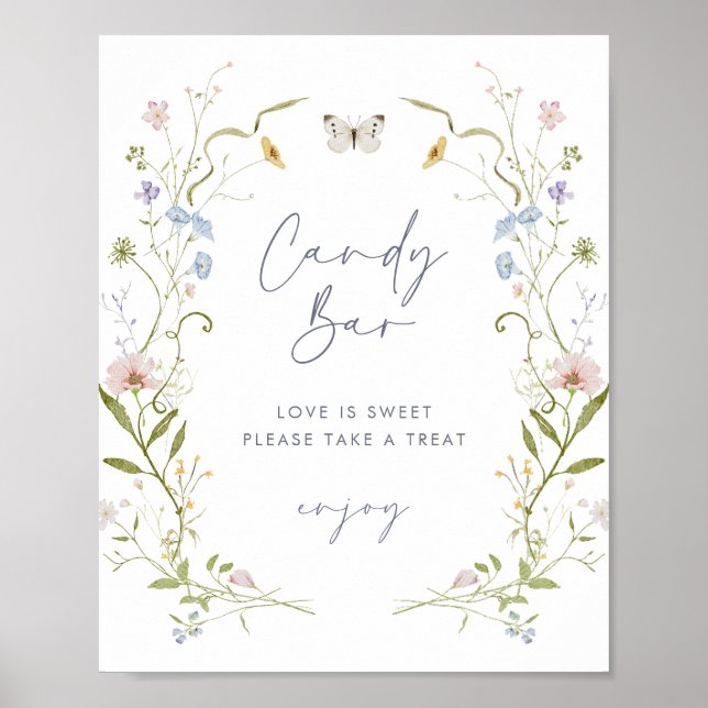 Pastel Wildblume Brautparty Candy Bar Poster (Vorne)