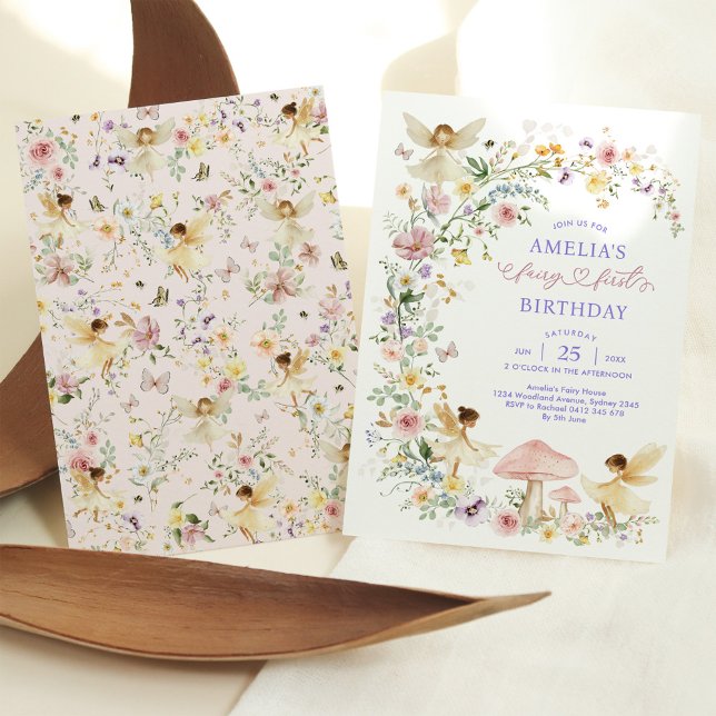 Pastel Wildblume Fairy Erster Geburtstag Party Einladung (Von Creator hochgeladen)