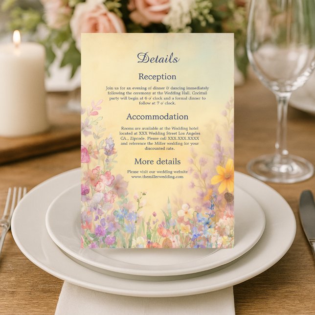 Pastel Wildblume Meadow Barn Wedding Begleitkarte (Von Creator hochgeladen)