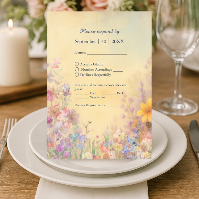 Pastel Wildblume Meadow Barn Wedding RSVP Karte (Von Creator hochgeladen)