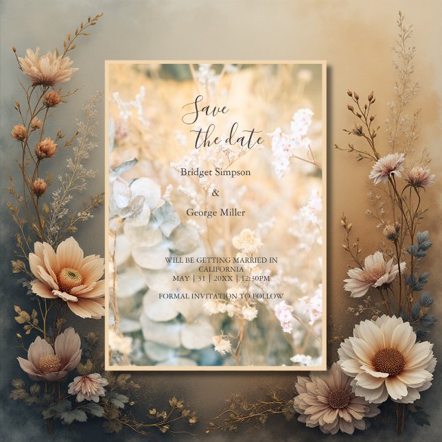 Pastel Wildblume Meadow Wedding sichere das Datum Einladung (Von Creator hochgeladen)