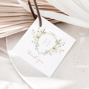 Pastel Wildblume Monogram Wappen Vielen Dank Geschenkanhänger