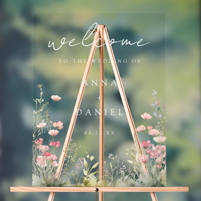 Pastel Wildblume Wedding Acrylschild (Neutral)