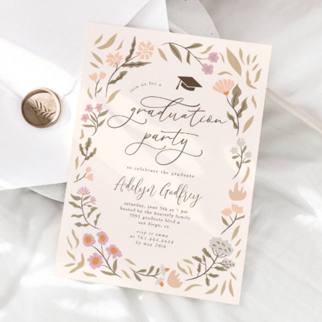 Pastel-Wildblumen-Graduierungspartei Einladung (Von Creator hochgeladen)
