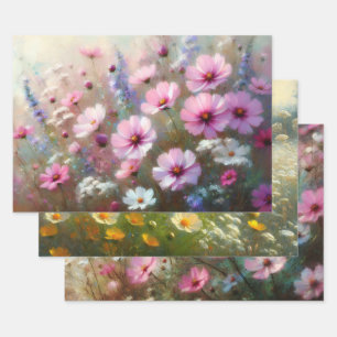 Pastel Wildblumen Impressionist Decoupage Geschenkpapier Set