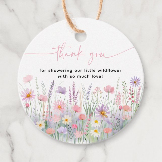 Pastel Wildblumen Kinderdusche Geschenkanhänger (Vorderseite)