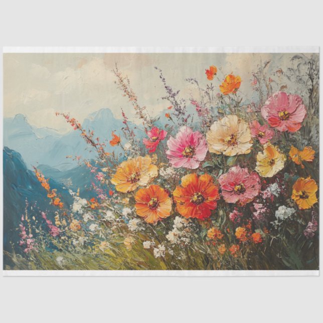 Pastel Wildblumen Ölgemälde Dekoupage Seidenpapier (Vorderseite)