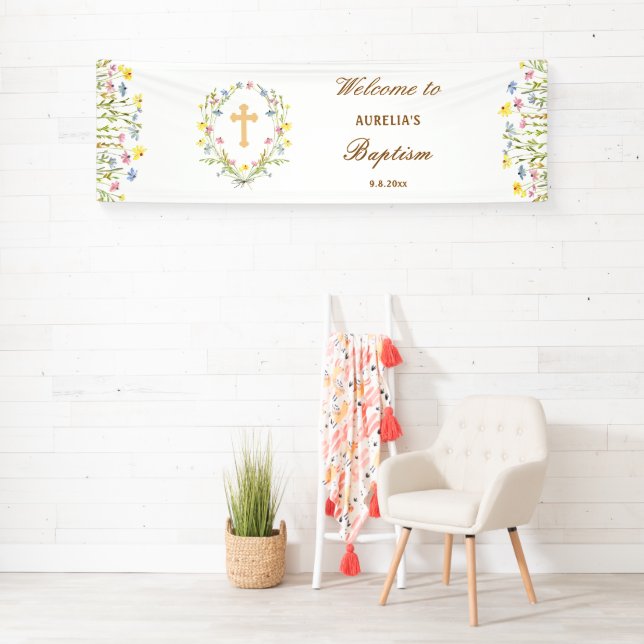 Pastel Wildblumen Taufe Banner (Insitu)