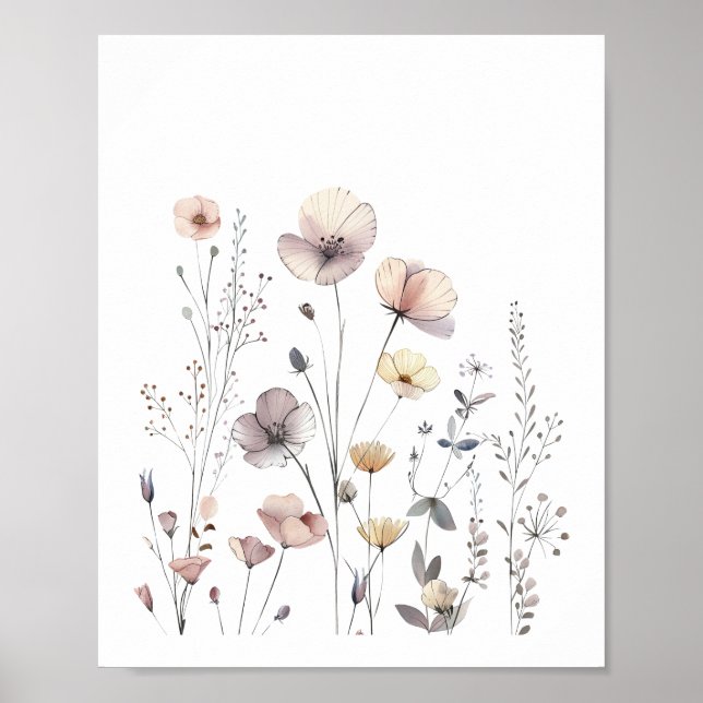 Pastel Wilde Blume Floral Wasserfarbe Poster (Vorne)