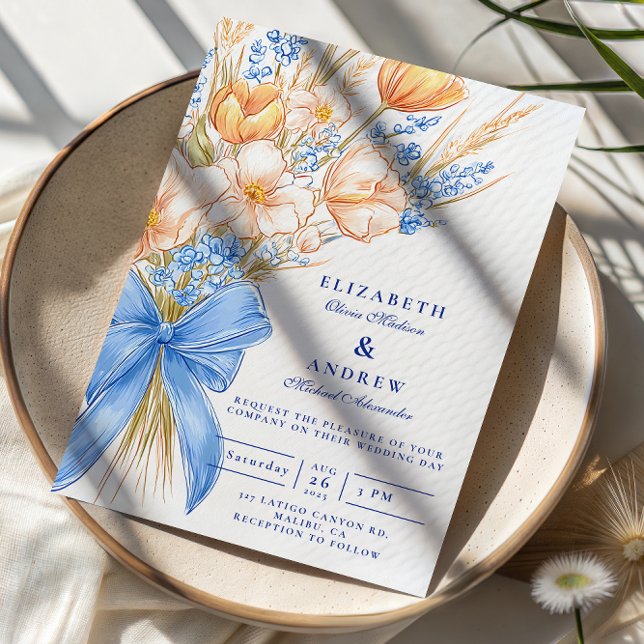 Pastel Wildflower Bow Wedding Einladung (Von Creator hochgeladen)