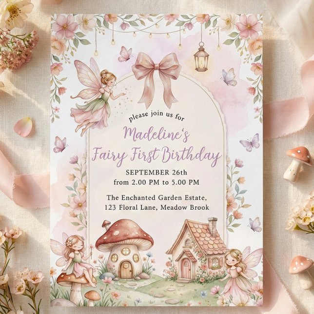 Pastel Wildflower Fairy First 1st Birthday Party Einladung (Pastel Wildflower Fairy First 1st Birthday Party Invitation)