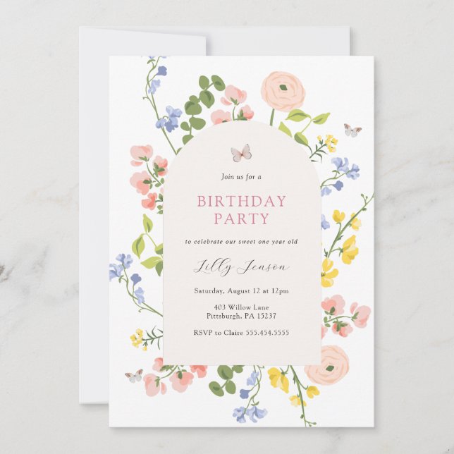 Pastel Wildflower Garden Birthday Invitation Einladung (Vorderseite)