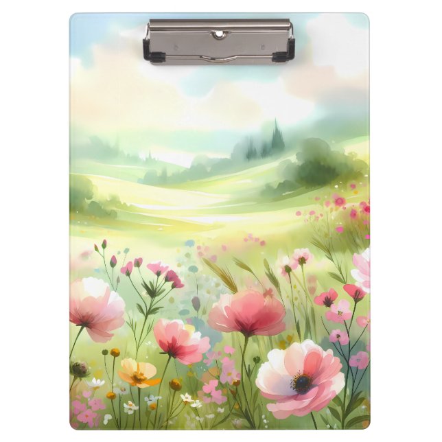 Pastel Wildflower Meadow Landscape Klemmbrett (Vorderseite)