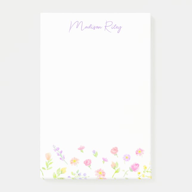 Pastel Wildflower Personalized Lilac Post-It Notes Klebezettel (Vorderseite)