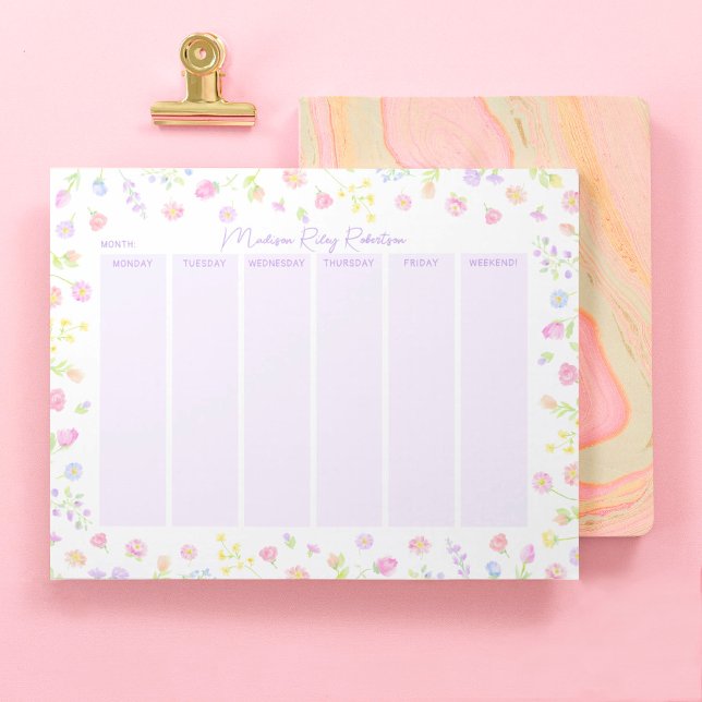 Pastel Wildflower Weekly Planner Notepad in Purple Notizblock (Von Creator hochgeladen)