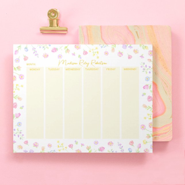 Pastel Wildflower Weekly Planner Notepad in Yellow Notizblock (Von Creator hochgeladen)