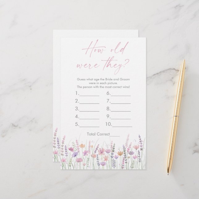 Pastel Wildflowers How Old Were They Bridal Game (Vorderseite/Rückseite Beispiel)
