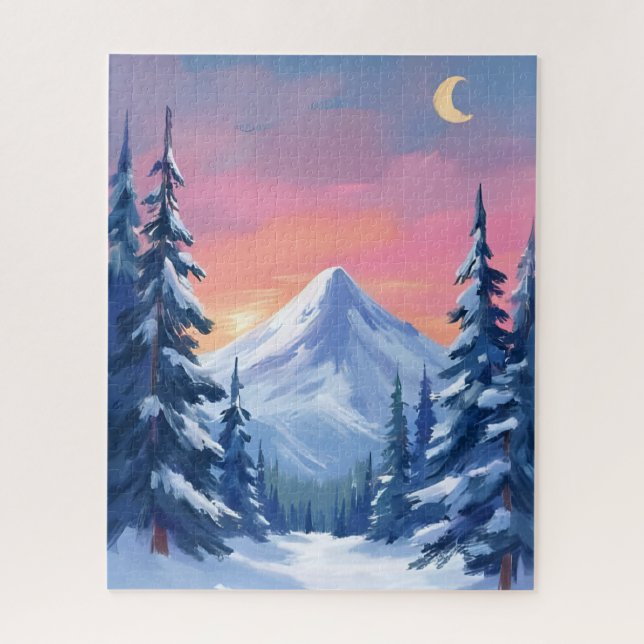 Pastel Winter Mountain Watercolor Landscape Puzzle (Vertikal)