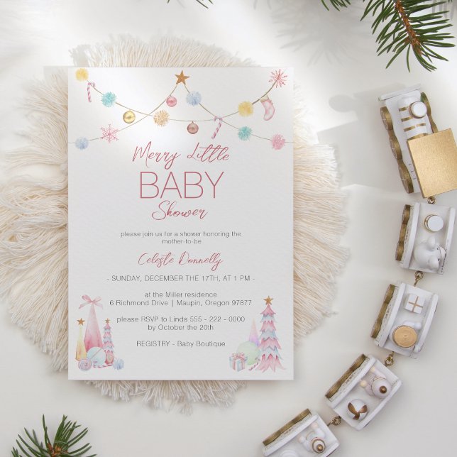Pastel Winter Wonderland Merry Little Baby Dusche Einladung (Von Creator hochgeladen)