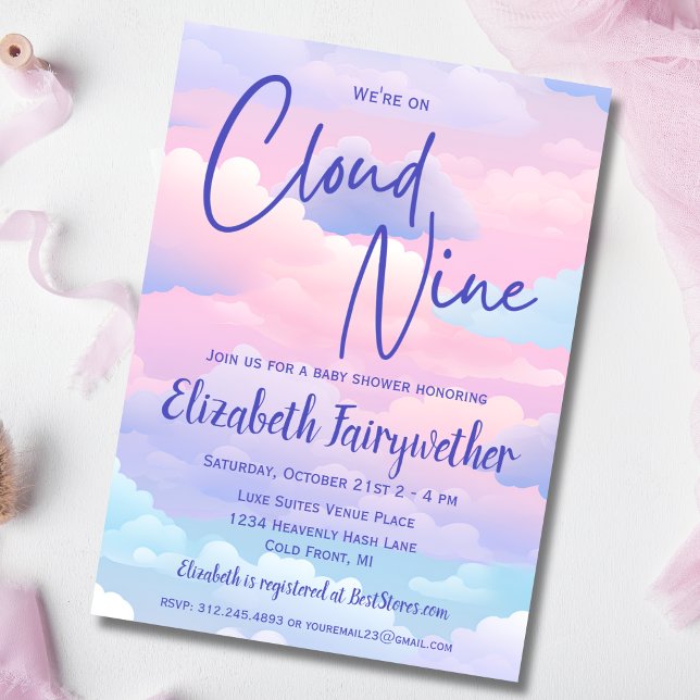 Pastel wir sind auf Cloud 9 Baby Dusche Einladung (Von Creator hochgeladen)