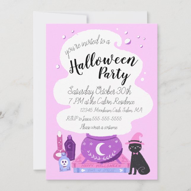 Pastel Witch Halloween-Party Einladung (Vorderseite)