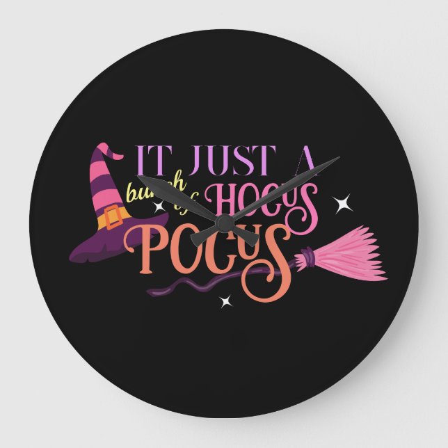 Pastel Witch Hocus Pocus Halloween-Hut-Broomstick Große Wanduhr (Vorderseite)