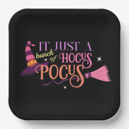 Pastel Witch Hocus Pocus Halloween-Hut-Broomstick Pappteller