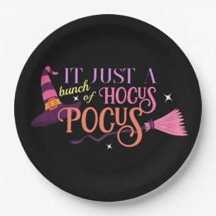 Pastel Witch Hocus Pocus Halloween-Hut-Broomstick Pappteller
