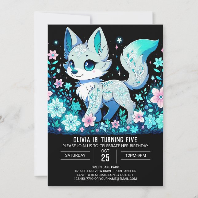 Pastel Wolf Digital Geburtstag Einladung (Vorderseite)