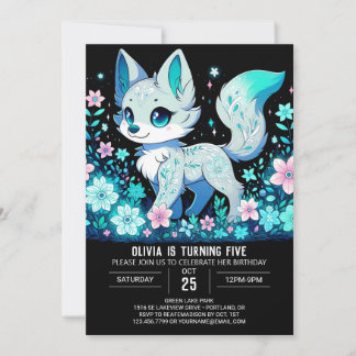 Pastel Wolf Digital Geburtstag Einladung