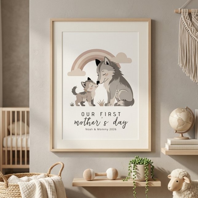 Pastel Wolf Mom Pup First Mother’s Day Nursery  Poster (Von Creator hochgeladen)