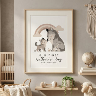 Pastel-Wolf-Mutter-Welpe Erstes Muttertag-Nursery  Poster
