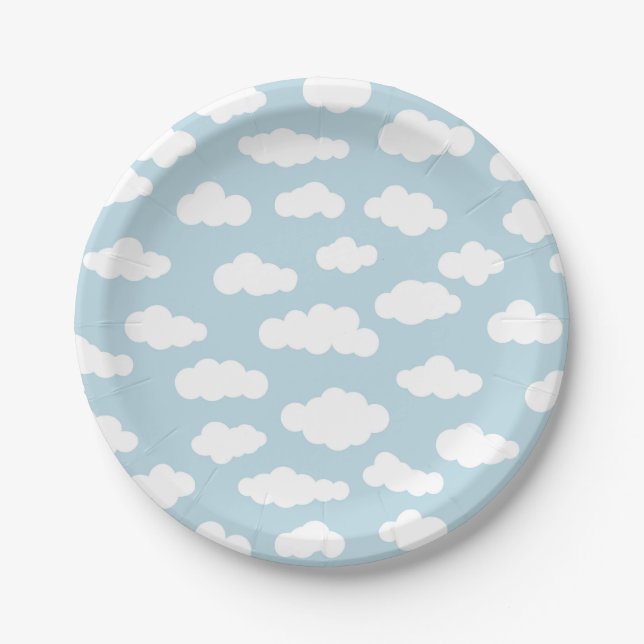 Pastel Wolken Ästhetik Baby Blau und Weiß Pappteller (Vorderseite)