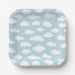 Pastel Wolken Ästhetik Baby Blau und Weiß Pappteller