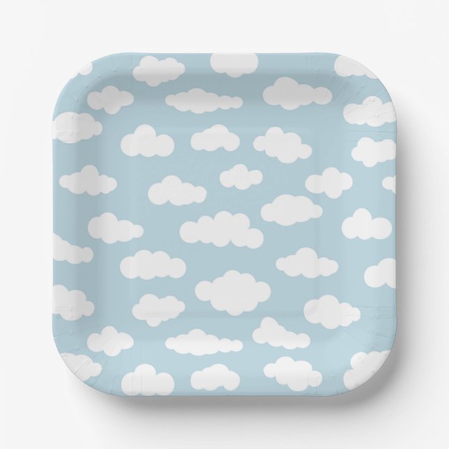 Pastel Wolken Ästhetik Baby Blau und Weiß Pappteller (Vorderseite)