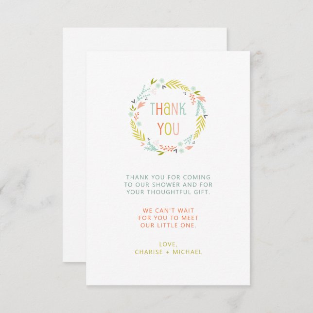 Pastel Wreath Babydusche vielen Dank Dankeskarte (Vorne/Hinten)