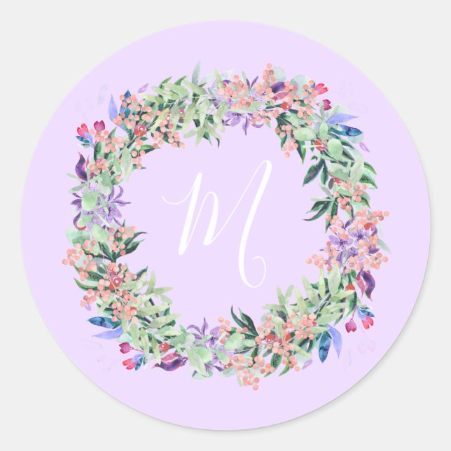 Pastel Wreath - Lila Runder Aufkleber (Vorderseite)
